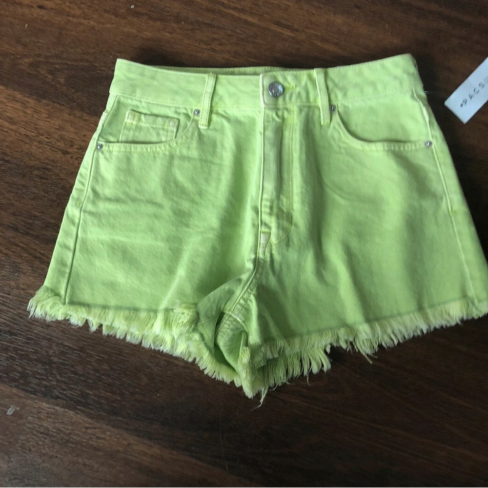 Pacsun Denim Shorts Frayed Hem Womens Size 25 Green High Rise Festival